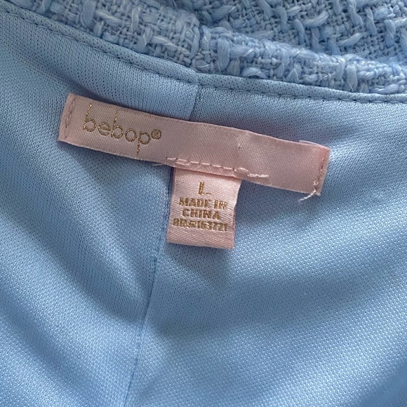 Bebop Baby Blue Tweed Coquette Preppy Academia Button Down Mini Dress size L - Picture 6 of 7